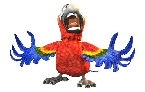 3D Rendering Cartoon Parrot on White Stock Illustration