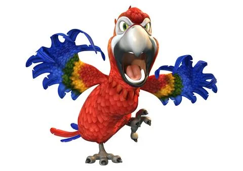 3D Rendering Cartoon Parrot on White Stock Illustration