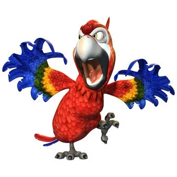 3D Rendering Cartoon Parrot on White Stock Illustration