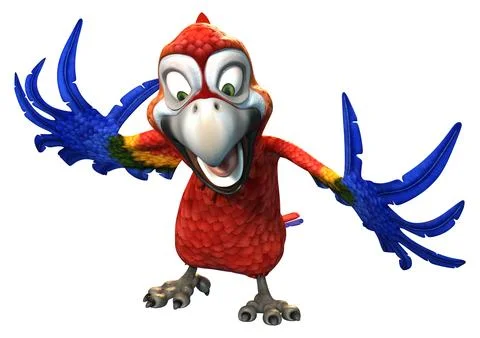 3D Rendering Cartoon Parrot on White Stock Illustration