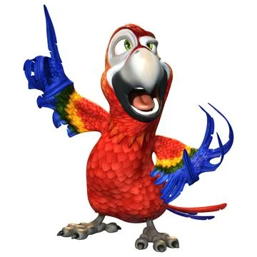 3D Rendering Cartoon Parrot on White Stock Illustration