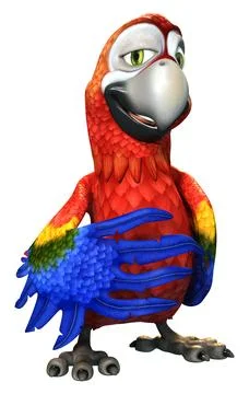 3D Rendering Cartoon Parrot on White Stock Illustration