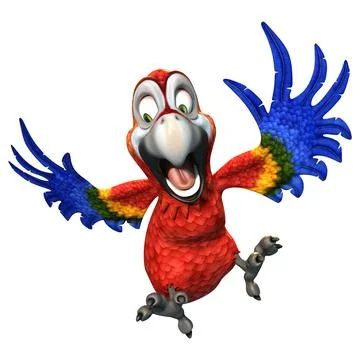 3D Rendering Cartoon Parrot on White Stock Illustration