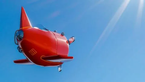 3D rendering of cartoon red jet on clear blue sky. Stock Illustration