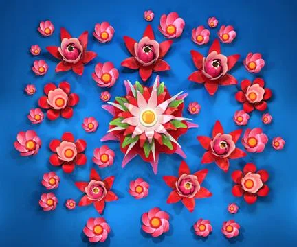 3d rendering of cartoon stylized lotus flowers on water Stock Illustration