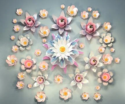 3d rendering of cartoon stylized lotus flowers on water イラスト素材