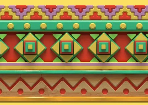 3d rendering of  cartoon stylized mexican theme, seamless pattern Stock Illustration