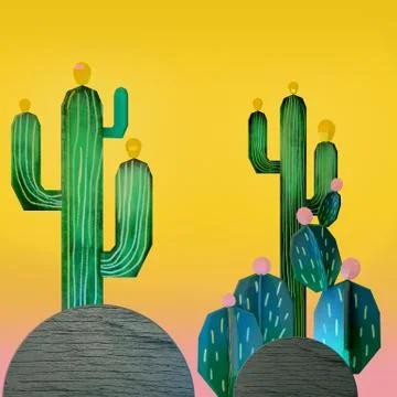 3d rendering of  cartoon stylized mexican cactuses Stock Illustration