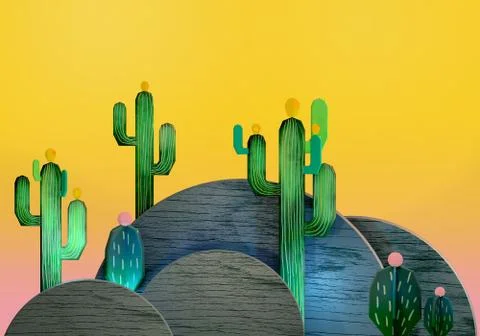 3d rendering of  cartoon stylized mexican cactuses Stock Illustration