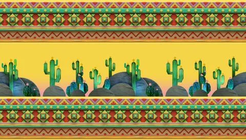 3d rendering of  cartoon stylized mexican theme, seamless pattern Stock Illustration