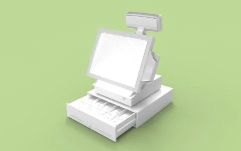 3D rendering of a cash register isolated in empty space b ackground. Stock Illustration