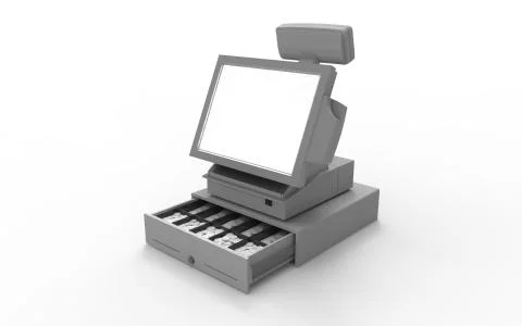 3D rendering of a cash register isolated in empty space b ackground. Stock Illustration