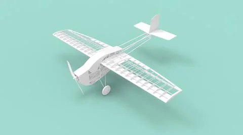 3D rendering of the casis of a small model propellor airplane chasis. Isolated Illustrazione stock