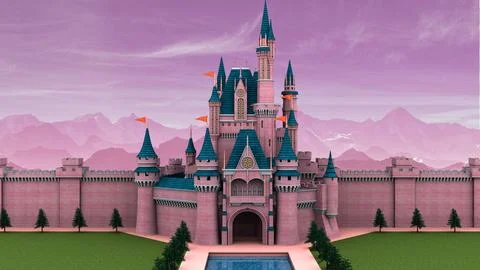 3D rendering of a castle on a background of a purple sky Stock Illustration