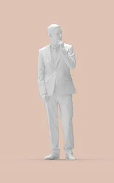3D rendering of a casual business man front view. Thinking consider doubting Stock Illustration