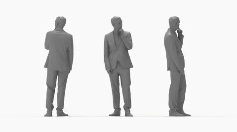 3D rendering of a casual business man front side and back view. Thinking Stock Illustration