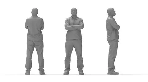 3D rendering of a casual man front side and back view. Arms crossed Computer Illustrazione stock