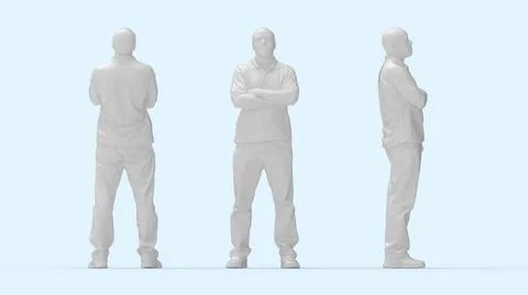 3D rendering of a casual man front side and back view. Arms crossed Computer Illustrazione stock