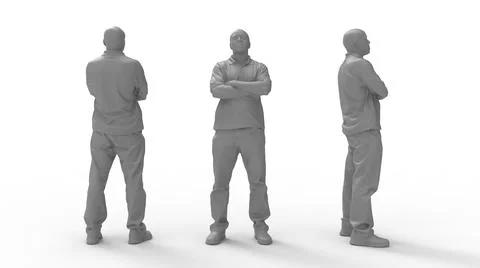 3D rendering of a casual man front side and back view. Arms crossed Computer Illustrazione stock