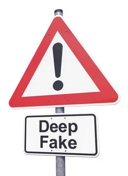 3d rendering of a caution traffic sign with the message deep fake - isolated. Illustrazione stock