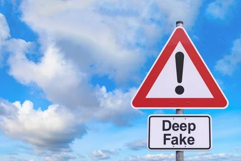 3d rendering of a caution traffic sign with the message deep fake. Stock Illustration