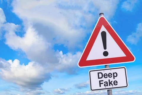 3d rendering of a caution traffic sign with the message deep fake. Stock Illustration
