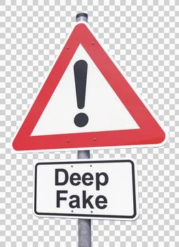 3d rendering of a caution traffic sign with the message deep fake - isolated. Illustrazione stock
