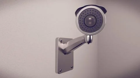 3D rendering of CCTV camera. Security camera on the wall. Private property pr Illustrazione stock