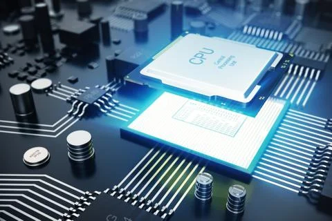 3D rendering Central Computer Processors CPU concept. Electronic engineer of Illustrazione stock