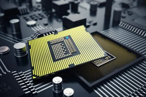 3D rendering Central Computer Processors CPU concept. Electronic engineer of Stock Illustration