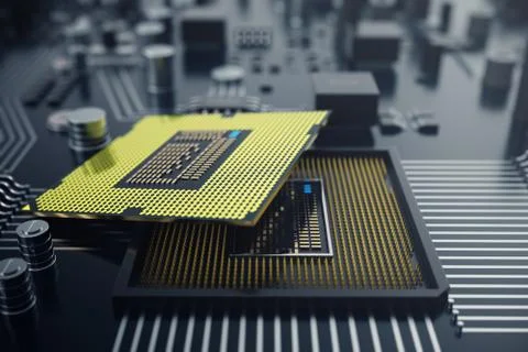 3D rendering Central Computer Processors CPU concept. Electronic engineer of Stock Illustration