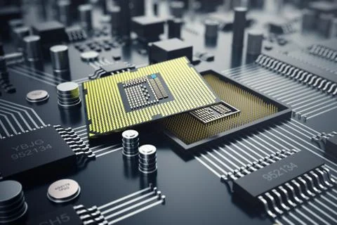 3D rendering Central Computer Processors CPU concept. Electronic engineer of Illustrazione stock