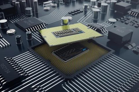 3D rendering Central Computer Processors CPU concept. Electronic engineer of Illustrazione stock