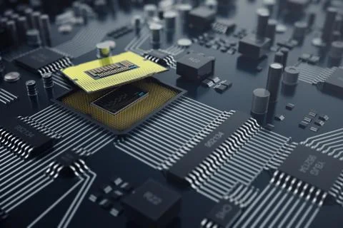 3D rendering Central Computer Processors CPU concept. Electronic engineer of Illustrazione stock