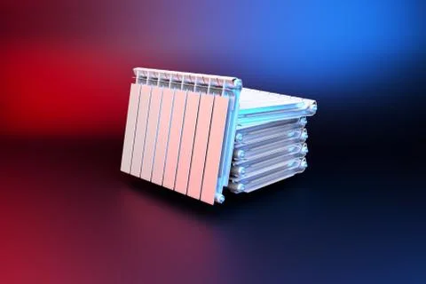 3D rendering. Central heating radiators with many sections. Stock Photos