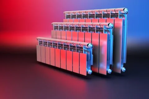 3D rendering. Central heating radiators with many sections. Stock Photos