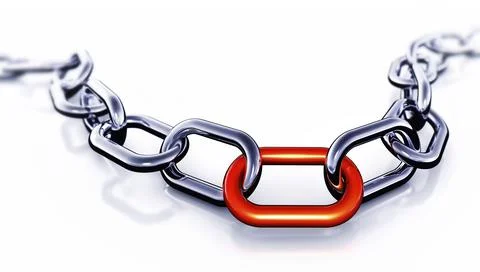 3D rendering of a chain with a red link Stock Illustration