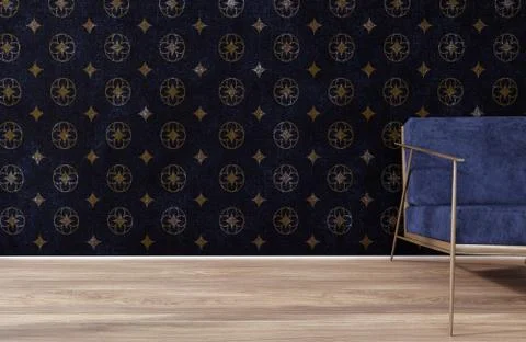 3d rendering of a chair in front of the Gothic inspired wallpaper Illustrazione stock