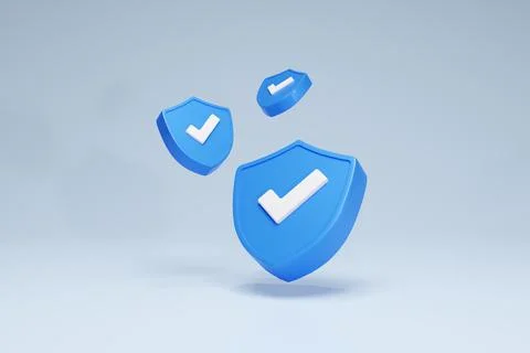 3D Rendering Checkmark Safety and Security Shield Icon Symbols Blue Set View Stock Illustration