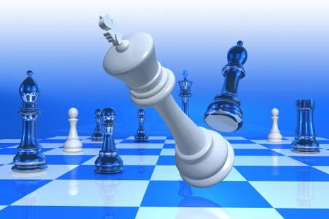 3D rendering of a checkmate with the king falling Ilustração Stock