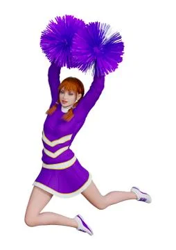 3D Rendering Cheerleader with Pompoms on White Stock Illustration