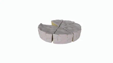 3D rendering of a cheese wheel with realistic texture and cut pieces Stock Footage 303859586