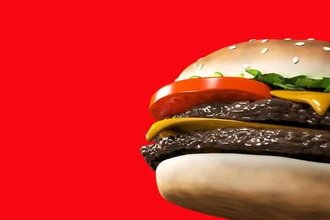 3D rendering cheeseburger with beef, cheese, tomato, lettuce, onion, bacon... Foto stock