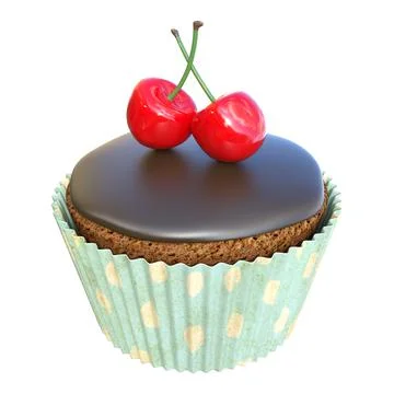 3D Rendering Cherry Cupcake on White Stock Illustration