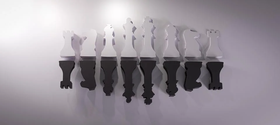 3D rendering of the chess black and white figures isolated on grey background Stock Illustration