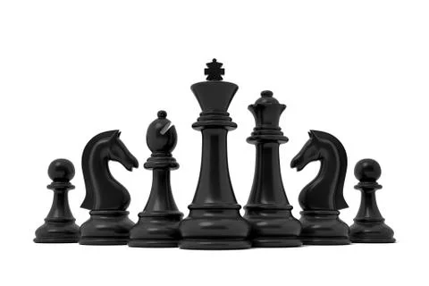 3d rendering of a chess black king stands in the center of other lesser black Stock Illustration