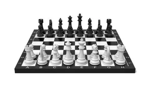 3d rendering of a chess board with a full set of figures in the starting Stock Illustration