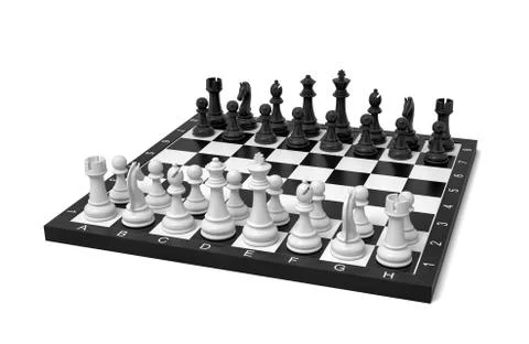 3d rendering of a chess board with a full set of figures in the starting Illustration