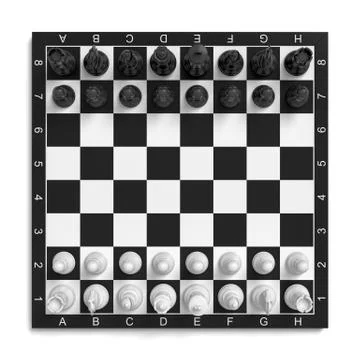 3d rendering of a chess board with a full set of figures in the starting Stock Illustration