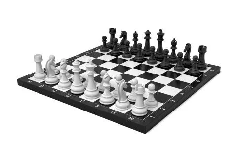 3d rendering of a chess board with a full set of figures in the starting Stock Illustration
